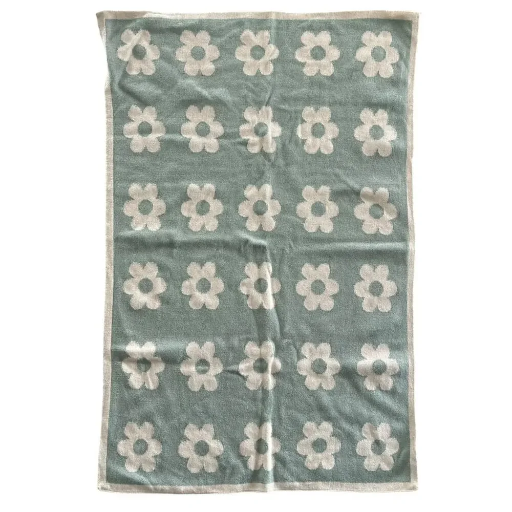 The Farmhouse by Rachel Ashwell Floral Kitchen Towel Sage Green Daisy 100%Cotton
